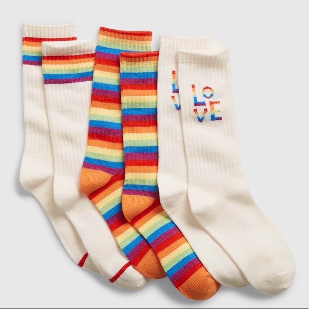 NWT GAP Kids Colorful Rainbow Pride Love Mid Calf Socks 3 Pairs Uni-sex 🌈